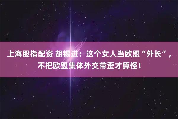 上海股指配资 胡锡进：这个女人当欧盟“外长”，不把欧盟集体外交带歪才算怪！